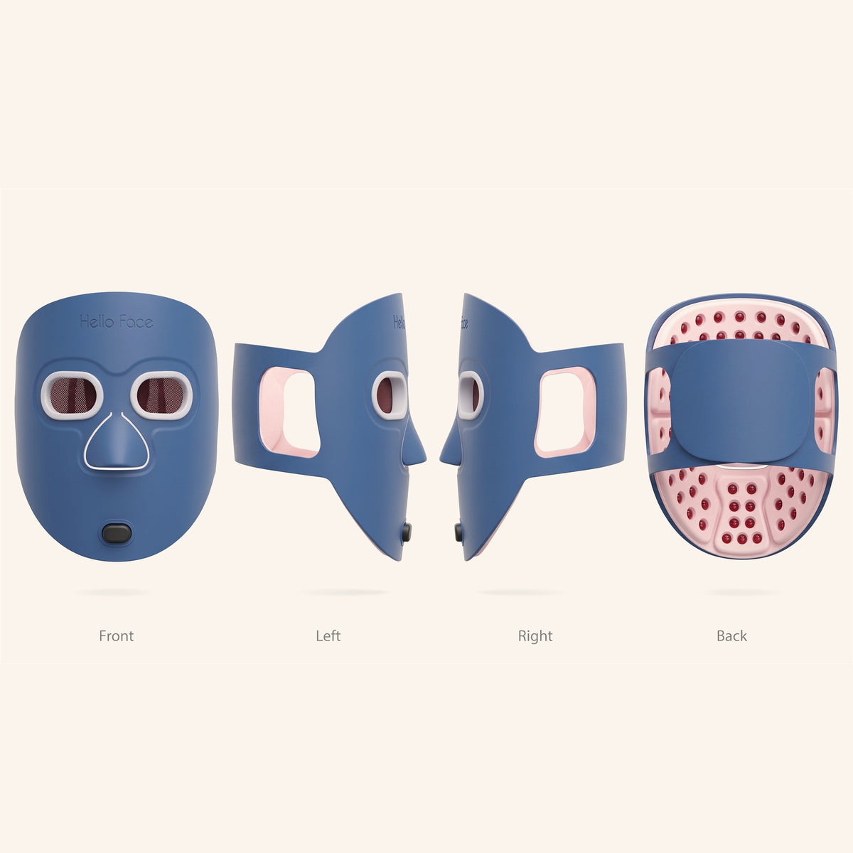Hello Face M500S mask shown from the front, left, right, and back